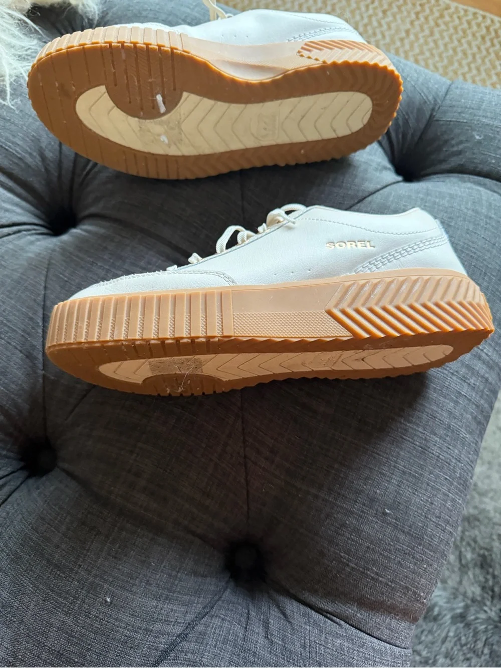 Sorel Women's Cream Leather Sneakers with Gum Brown Platform Sole